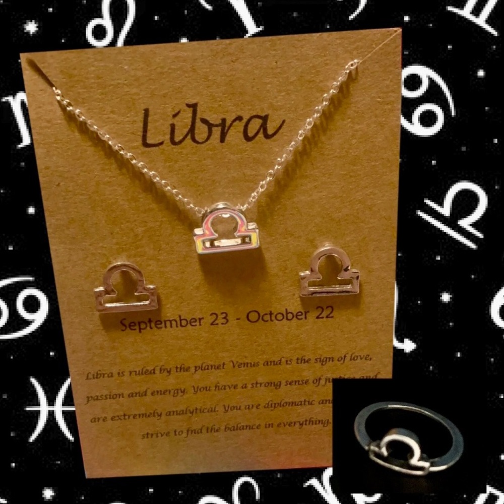 Libra Necklace, Earrings & Ring Set